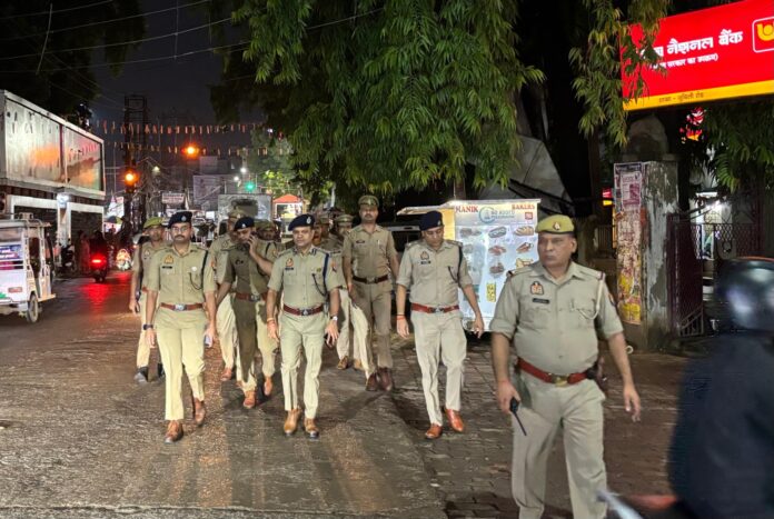 Senior police officers conducted foot patrol in Gorakhpur, reviewed security arrangements