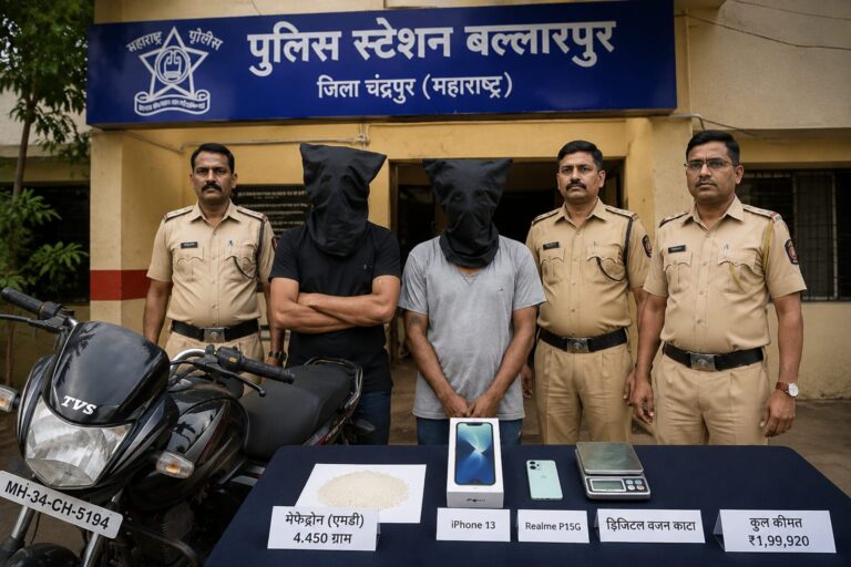 Police take major action against MD drugs in Ballarpur, two accused arrested, goods worth ₹1.99 lakh seized